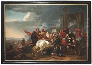 Reitergefecht Vor Ruinen Eines Klassischen Gebaudes by or Huchtenburgh, Jan van Huchtenberg