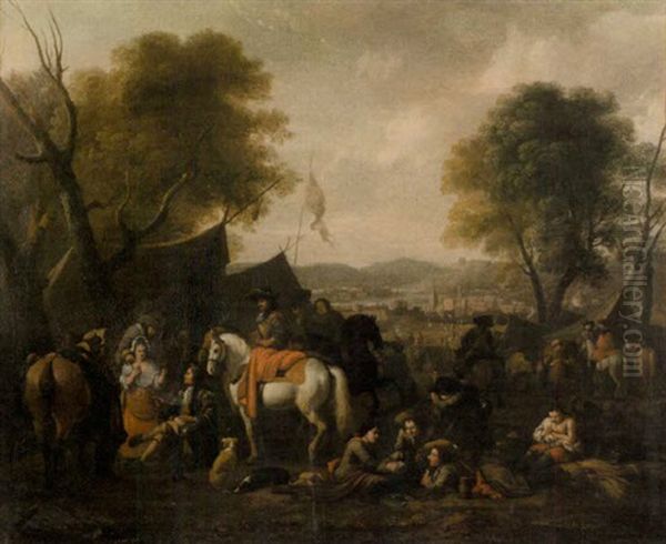 Soldiers And Horsemen Resting In A Military Encampment - view 1