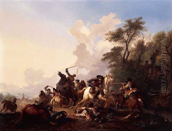 A Cavalry Skirmish In A Wooded Landscape - view 1