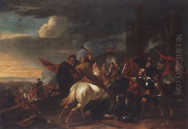 A Calvary Skirmish Before Ruins - view 1