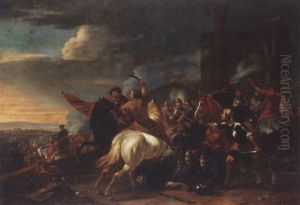 A Calvary Skirmish Before Ruins by or Huchtenburgh, Jan van Huchtenberg