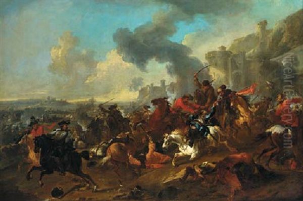 A Cavalry Engagement Before A Fortified Town - view 1