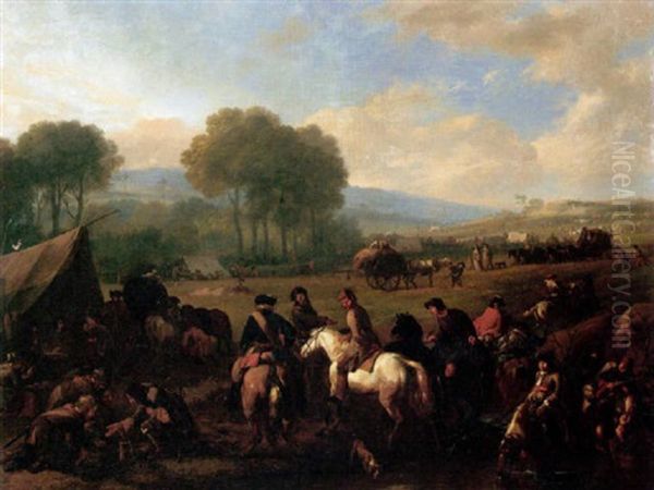 A Military Encampment In An Open Landscape With Cavaliers Conversing By A Pool - view 1