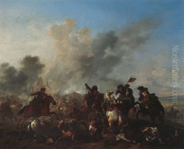 A Cavalry Engagement Before A Burning Church - view 1
