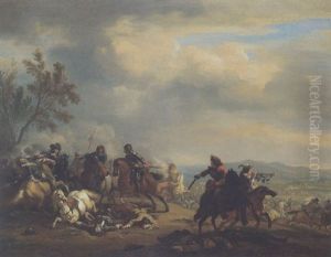 Reitergefecht In Einer Weiten Landschaft by or Huchtenburgh, Jan van Huchtenberg