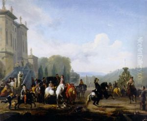 A Hunting Party By A Fountain Outside A Mansion A Hunting Party By A Fountain Outside A Mansion