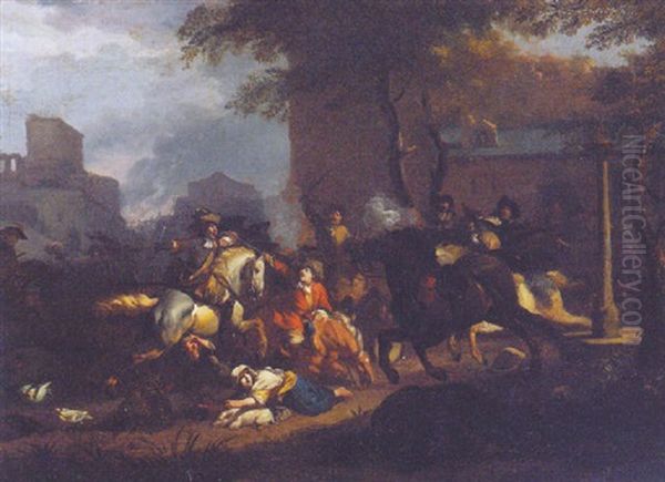 A Cavalry Skirmish Before A Town - view 1