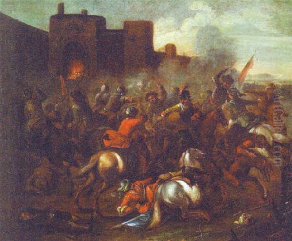 A Cavalry Battle By A Fortress - view 1