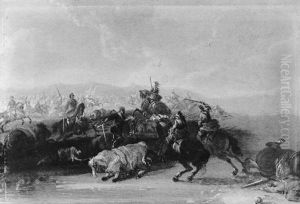Reitergefecht by or Huchtenburgh, Jan van Huchtenberg