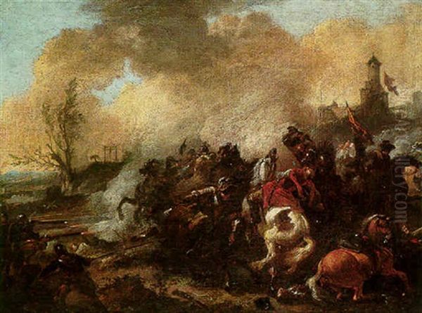 A Cavalry Skirmish Before The Walls Of A Fortified Town - view 1