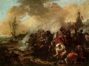 A Cavalry Skirmish Before The Walls Of A Fortified Town thumbnail