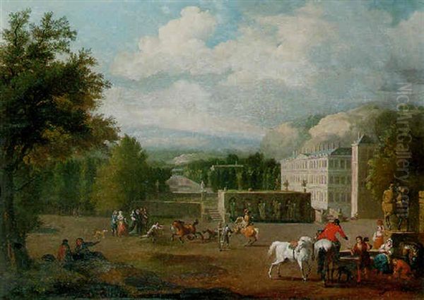 A View Of A Country Mansion With A Riding School, A Traveller At A Fountain In The Foreground - view 1