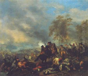 A Cavalry Engagement Near A Town by or Huchtenburgh, Jan van Huchtenberg