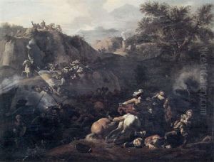 Bjergrig Egn Med Krigere I Kamp