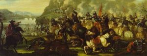 A Cavalry Battle By A River by or Huchtenburgh, Jan van Huchtenberg