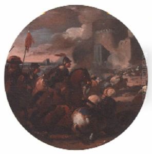 A Cavalry Battle Near A Castle by or Huchtenburgh, Jan van Huchtenberg