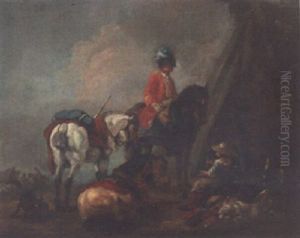 A Cavalry Officer Conversing With A Peasant Girl Before A Tent