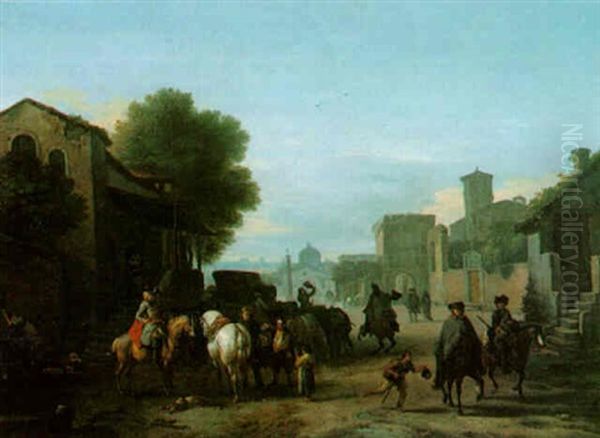 Italianate Landscape With Travellers In A Square - view 1
