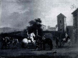 A Riding School Before A Walled Town by or Huchtenburgh, Jan van Huchtenberg