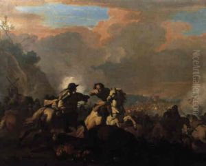 Reitergefecht In Einer Gebirgigen Landschaft by or Huchtenburgh, Jan van Huchtenberg