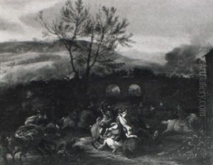 Reitergefecht Nahe Einer Steinernen Bogenbrucke by or Huchtenburgh, Jan van Huchtenberg