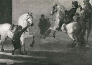 A Riding School With Three Horses Being Schooled A Riding School With Three Horses Being Schooled
