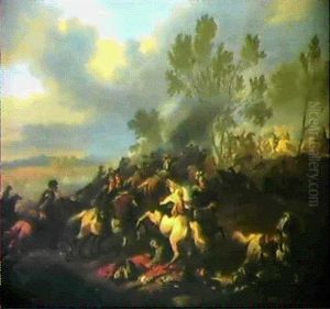 Reitersgefecht Zwischen Kaiserlichen Und Turken In Einer Bewaldeten Landschaft by or Huchtenburgh, Jan van Huchtenberg
