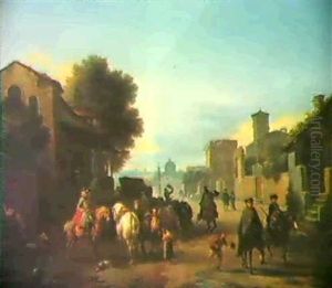 Horsemen And Other Figures In A Roman Street