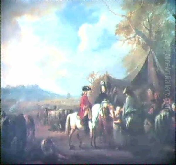 Der Besuch (ein Furstliches Paar In Der Tracht Des 18. Jahrhunderts Besucht Zu Pferde Ein Soldatencamp) - view 1