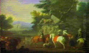 Cavalieri In Un Paesaggio Italiano by or Huchtenburgh, Jan van Huchtenberg