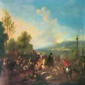 A Hunting Party In An Italianate Landscape. A Hunting Party In An Italianate Landscape.
