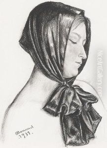 Frau Mit Kopftuch by Francois Emile Barraud