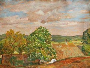 A Landscape With A Chestnut Tree In Blossom by Antonin Hudecek