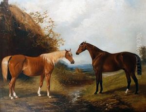 A Bay And Chestnut Horse In A Landscape by Henry Barraud