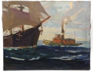 Tug Boat Approaching Sailing Ship by Eric Hudson