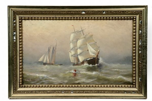 Schooner And Barque Passing In Fog - view 1