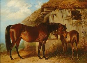 Brood Mare And Foal by Henry Barraud