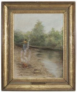 Indian Girl And Campfire by Grace Carpenter Hudson