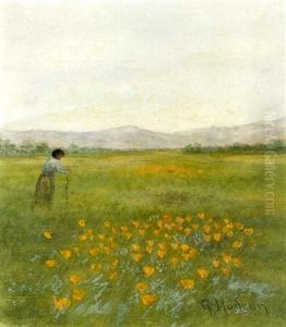 A Woman Walking In A Field Of Poppies (+ A Woman Walking In A Forest Clearing; Pair) by Grace Carpenter Hudson