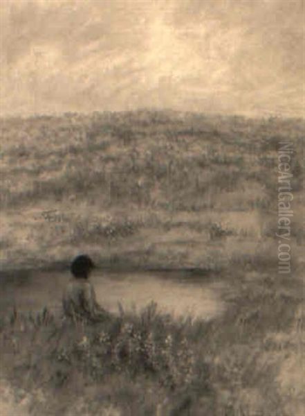 Indian Woman By A Lake - view 1