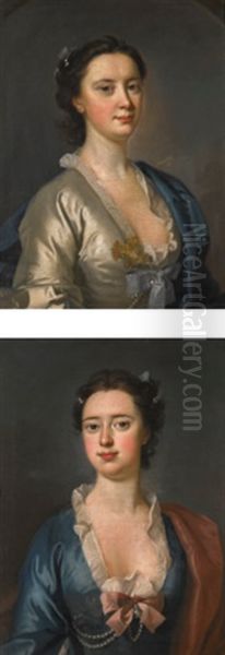 Portrait Of Margaretta, Half-length, In A White Dress And Blue Cloak; Portrait Of Her Sister, Frances, Half-length, In A Blue Dress And Pink Cloak, Both Daughters Of John Bampfylde (1691-1750) - view 1