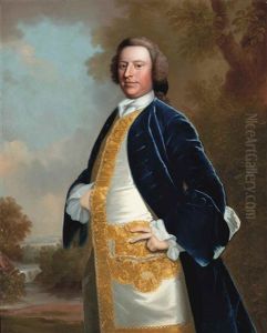 Portrait Of William Morrice Of Belshanger, Kent (1708-1758), Three-quarter-length, In A Blue Velvet Coat And An Embroidered Waistcoat, A Landscape With A Waterfall Beyond