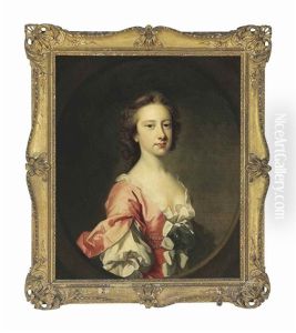 Portrait Of Lady Anne Brudenell (d. 1786), Half-length, In A Pink Dress With Cuffed Sleeves And Pearls In Her Hair, In A Painted Oval