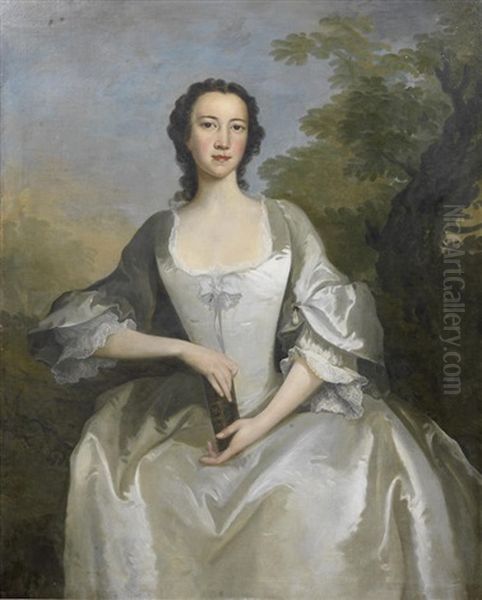 Portrait Of Lady Martha Aubrey, Three-quarter-length, In A White Dress, Seated Before A Landscape - view 1