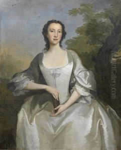 Portrait Of Lady Martha Aubrey, Three-quarter-length, In A White Dress, Seated Before A Landscape