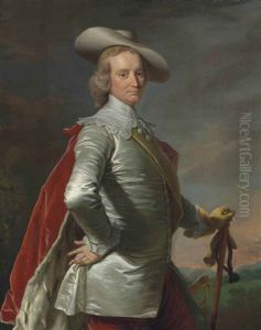 Portrait Of A Gentleman, Three-quarter-length, In Van Dyck Costume, His Left Hand Resting On A Stick, In A Landscape