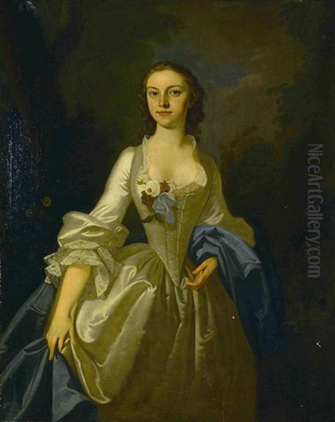 A Portrait Of A Lady In A White Gown, Three-quarter-length - view 1