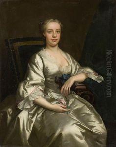 Three-quarter Length Portrait, Called Flora Macdonald Wearing A Satin Dress And Holding A Rose