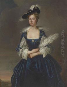 Portrait Of Elizabeth Dunch, Later Lady Oxenden, Three-quarter-length, Wearing A Blue Dress And Black Hat And Holding A White Feather Plume