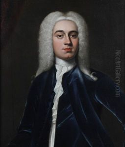 A Portrait Of A Gentleman Wearing Blue Jacket, White Chemise, Necktie And Grey Wig